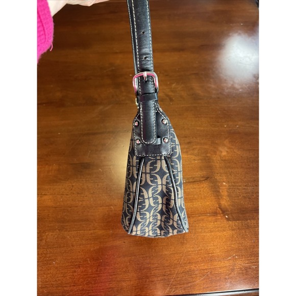 FOSSIL Signature Shoulder Bag Canvas‎ Black Beige Jacquard Purse Y2k 90s Vtg - Picture 5 of 10